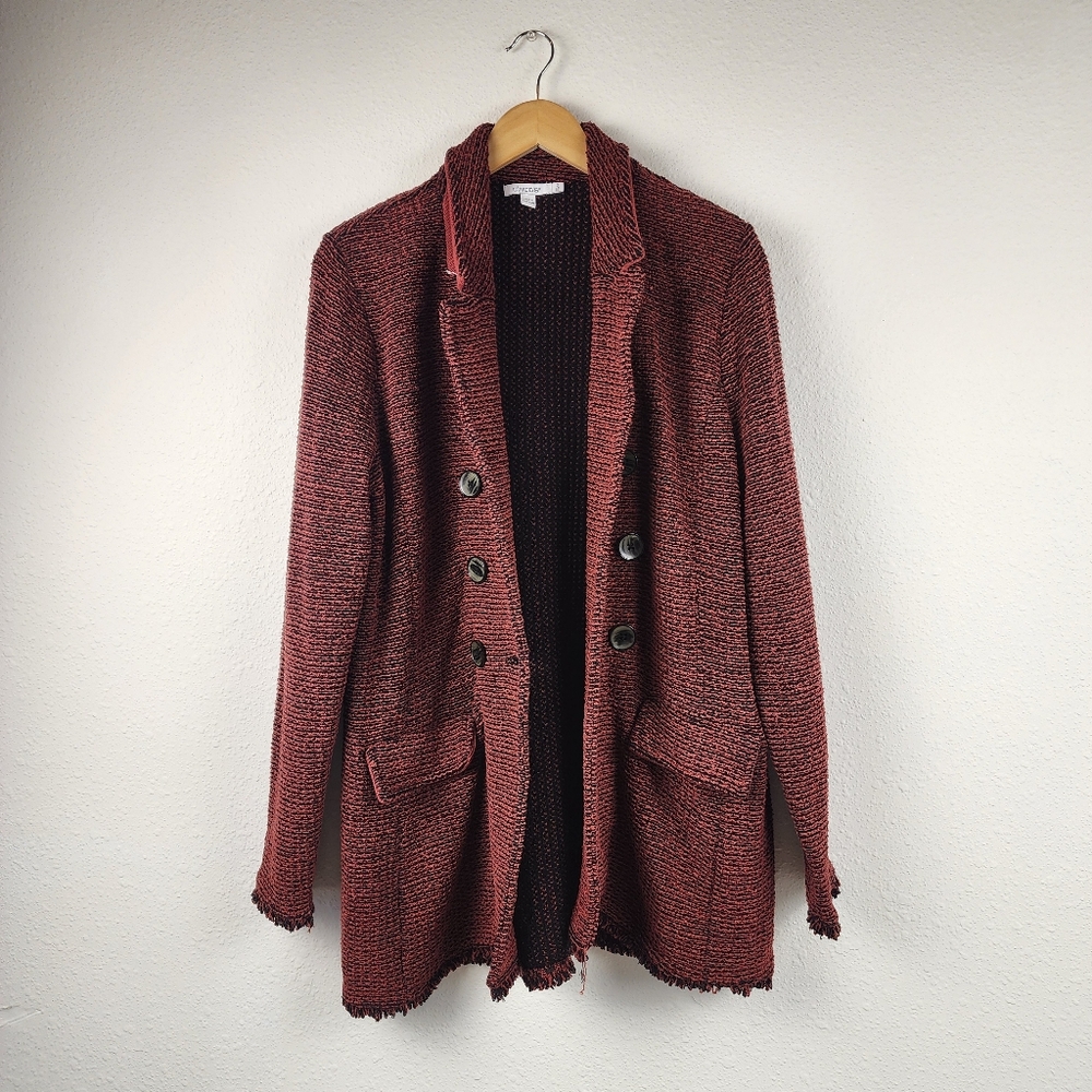 Chico’s Double Breasted Blazer Textured Fringe Preppy Tailored Size 3 (XL)